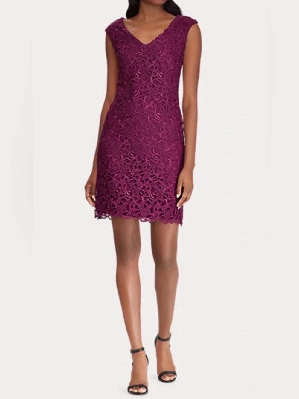 DKNY Plum Lace Cap-Sleeve Mini Sheath Dress (4)